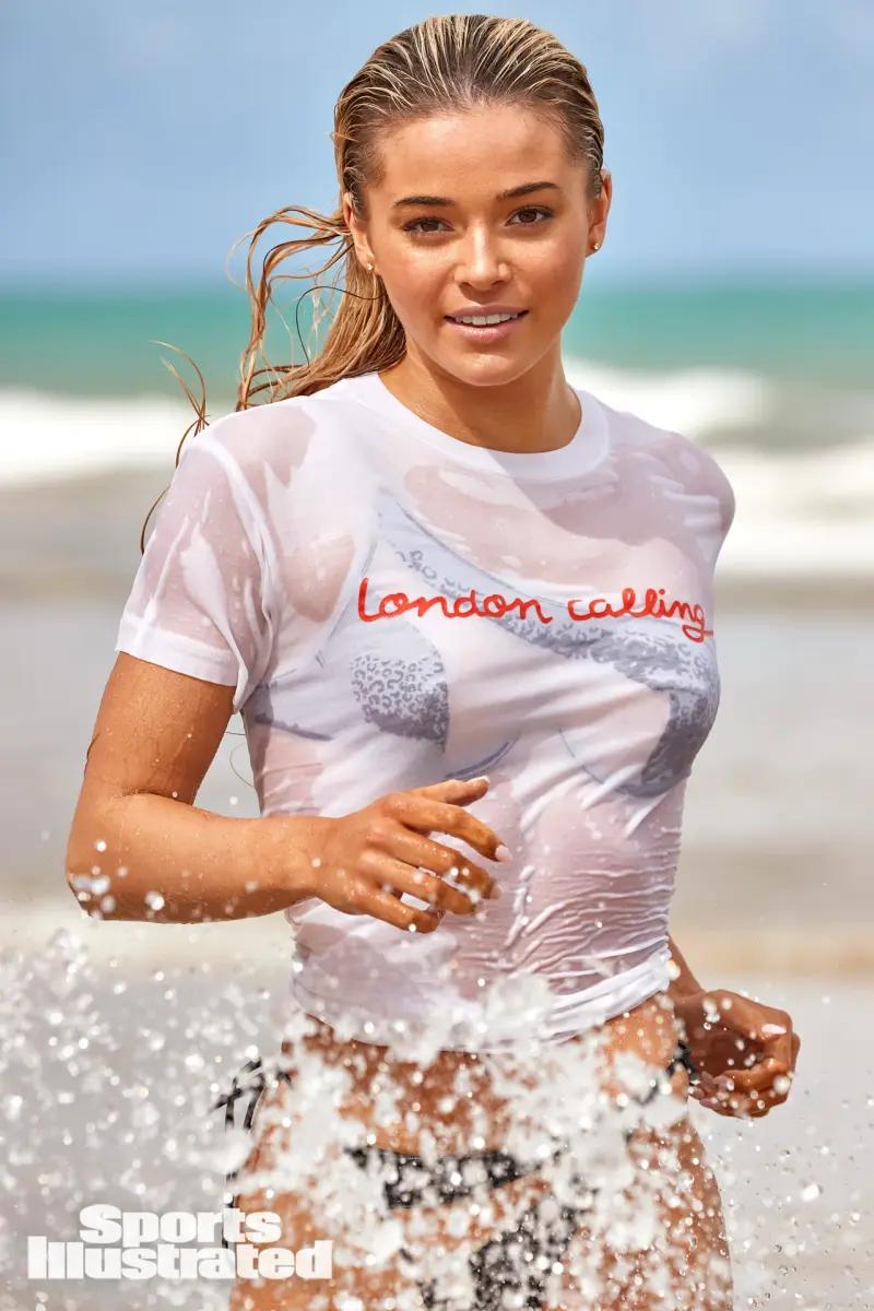 Olivia Dunne was photographed by Ben Watts in Puerto Rico. Swimsuit by GOD SAVE QUEENS. Shirt by GANNI.